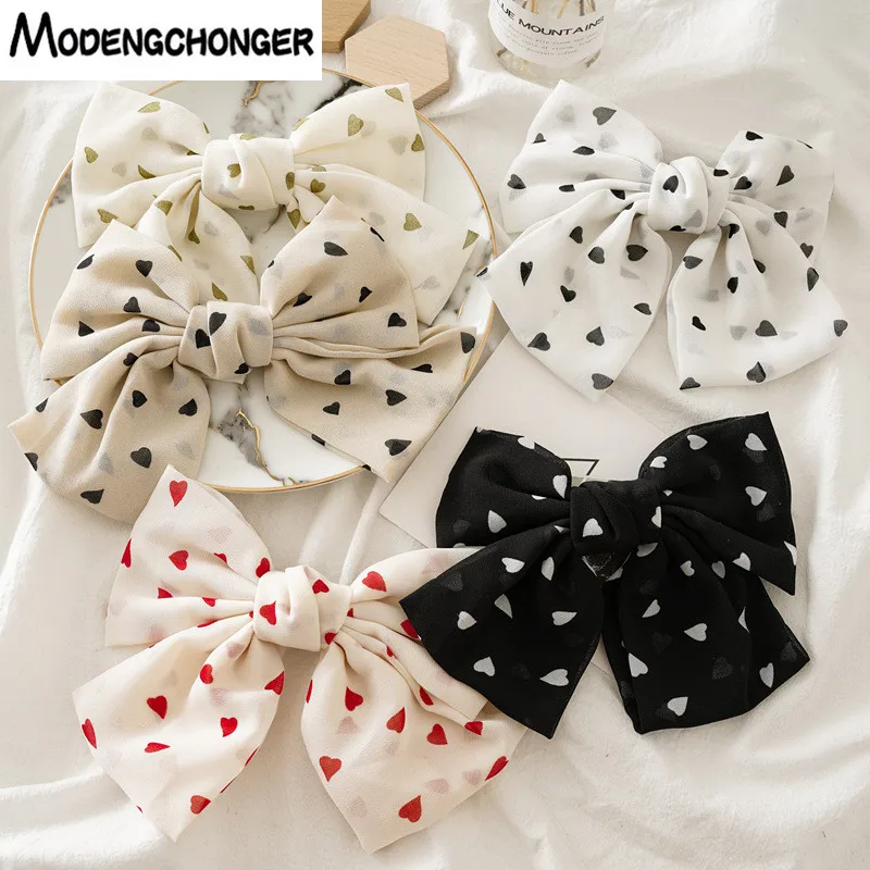 Новинка модная большая заколка два уровня шифоновый бантик сердце для волос