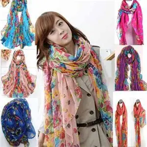 

Women Fashion Pastoral Style Scarves Wrap Women Soft Silk Blend Floral Print Scarf Women Pretty Elegant Accessories Scarves