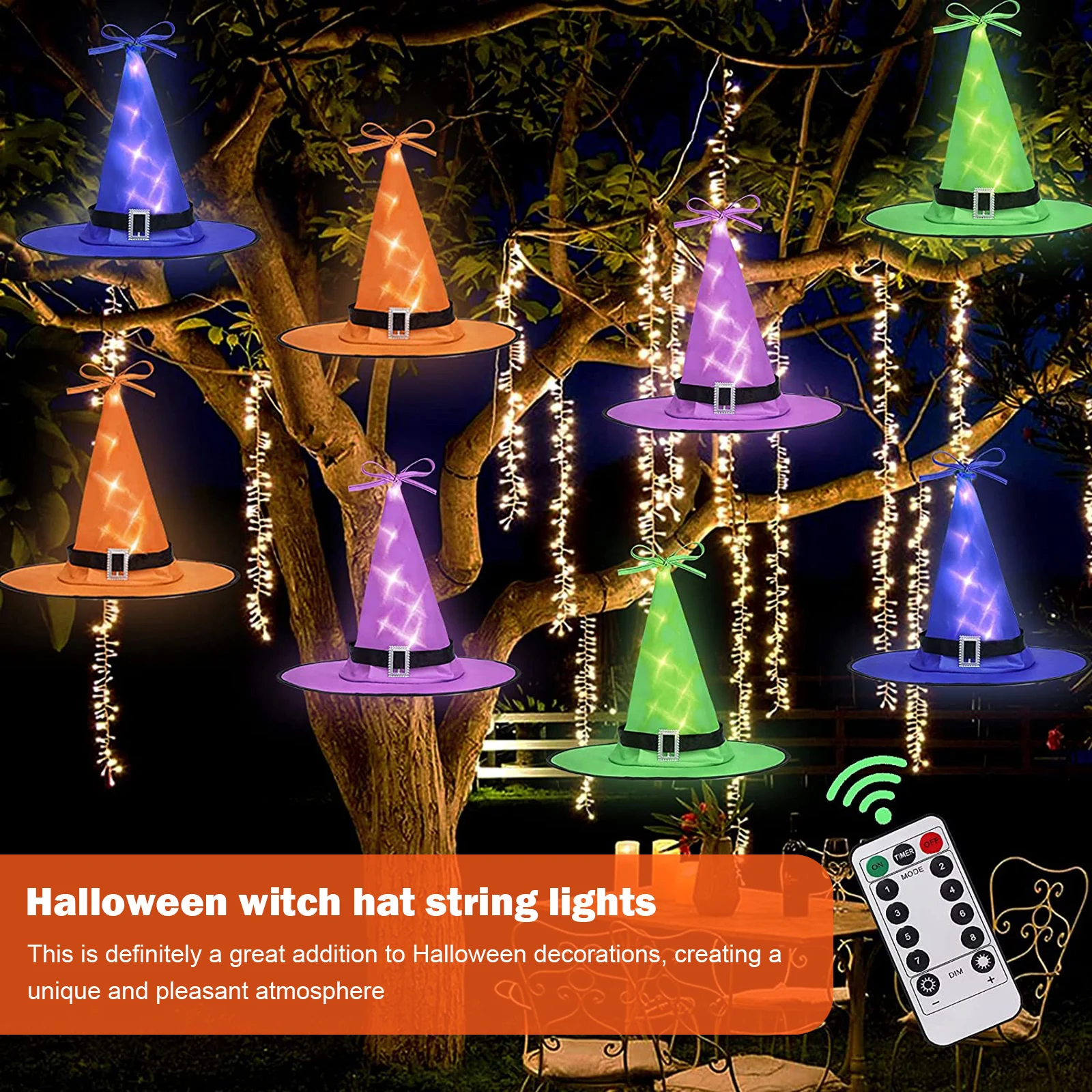 

Halloween Witch Hat String Light - Hanging Lighted Glowing Witch Hat, Waterproof Hanging Glowing Witch Hat Halloween Decor