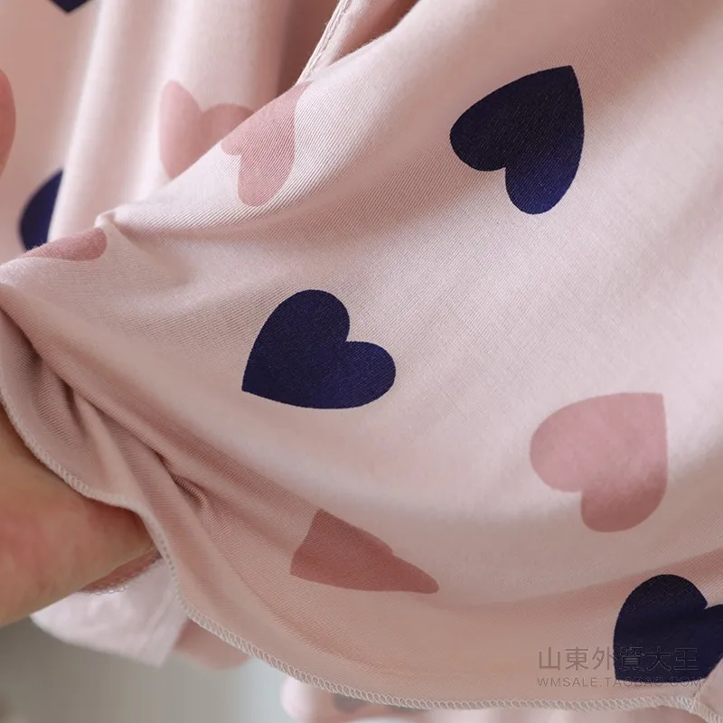 

Harajpee Women Pajamas 2021 Summer Korean Simple Casual Loose Long-Sleeved Thin Mid-Length Modal Lapel Print Shirt Nightdress