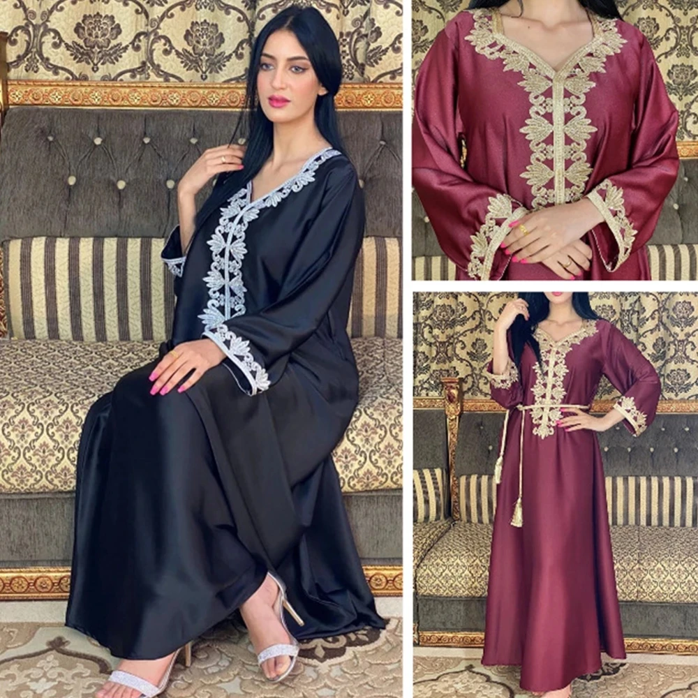 Мусульманская абая из мягкого шелка с атласом, вышивкой и головным платком для молитвы: африканский дашкики, турецкий стиль на праздник Эйд и Рамадан.