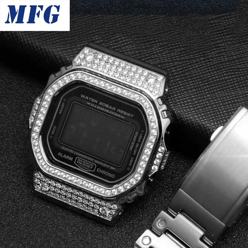 Алмазный металлический чехол для часов DW5600/5610 DW5000 из нержавеющей стали с рамкой для часов