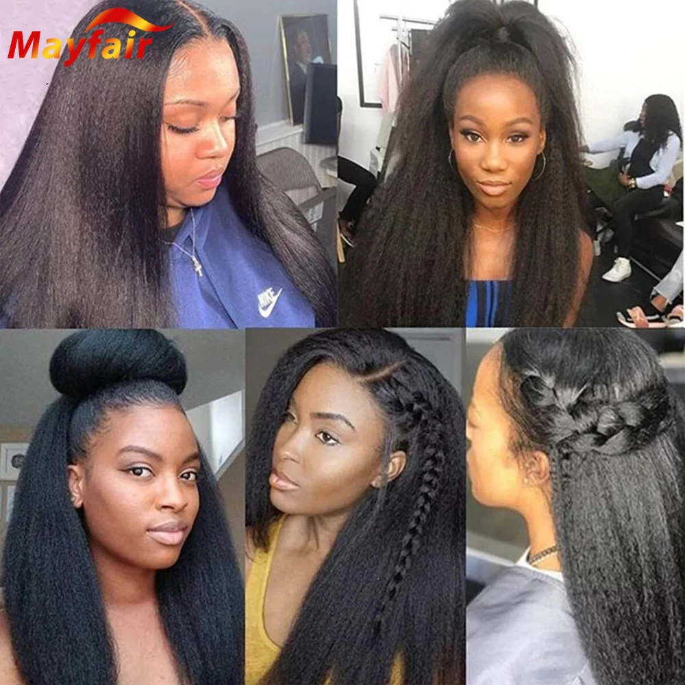 

28 Inch Pre Plucked 13x4 Lace Front Wig Kinky Straight Lacefront Frontal Human Hair 4x4 Closure Yaki Wigs for Black Women