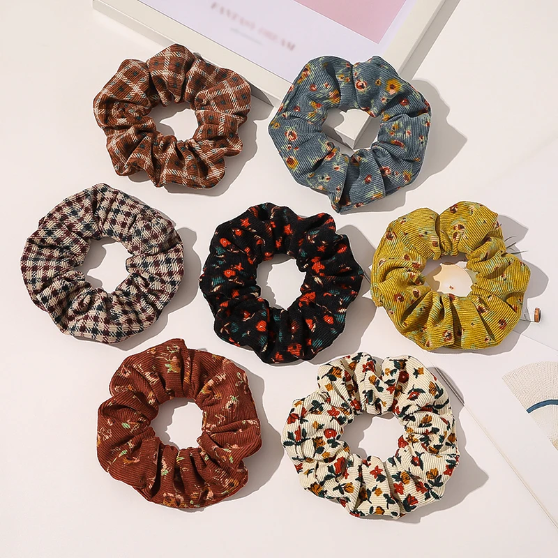 

Vintage Women Hair Band Fashion Plaid Floral Printed Hair Rings Scrunchies All-Match Ponytail Holder Hair Accessories Headwear