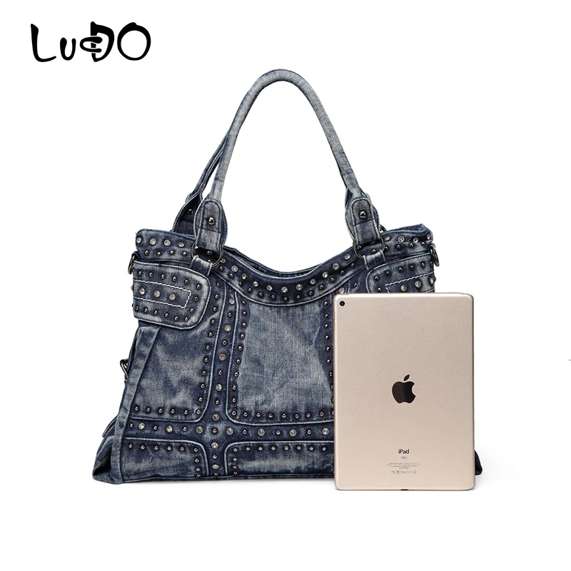 LUCDO винтажная модная женская джинсовая сумка-тоут дизайнерские бриллиантовые