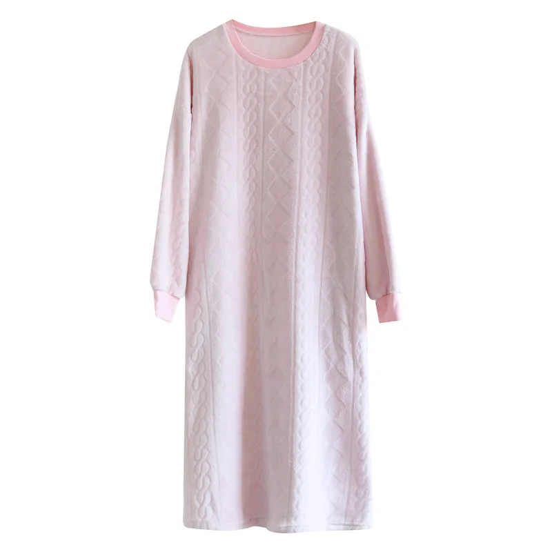 Женская свободная ночная рубашка розовая фланелевая домашняя Осень-зима 2020