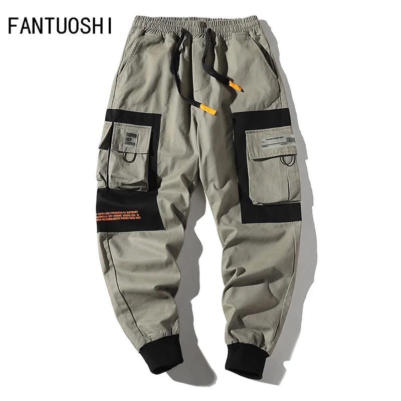 

Men's casual pants fashion slim elastic waist hip-hop elastic overalls multi-pocket cargo pants men's large size pencil pants