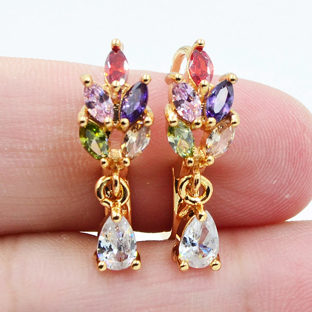 Женские серьги кольца с фианитом золотистого цвета|Серьги-кольца| |