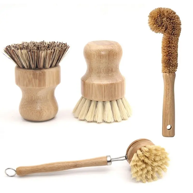 

Plant Based Cleaning Brush Set,Bamboo Kitchen Scrub Brush Set of 4 Clean Tablewa