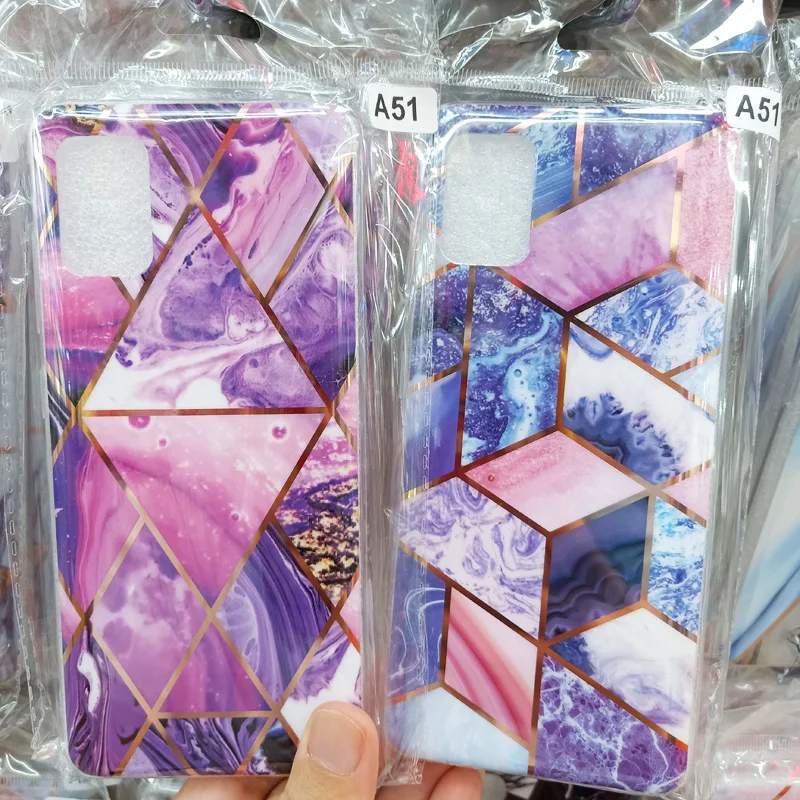 

New Plating Geometric Marble Phone Case for Samsung A30s A50 A50s A51Hard Capa Funda Cover