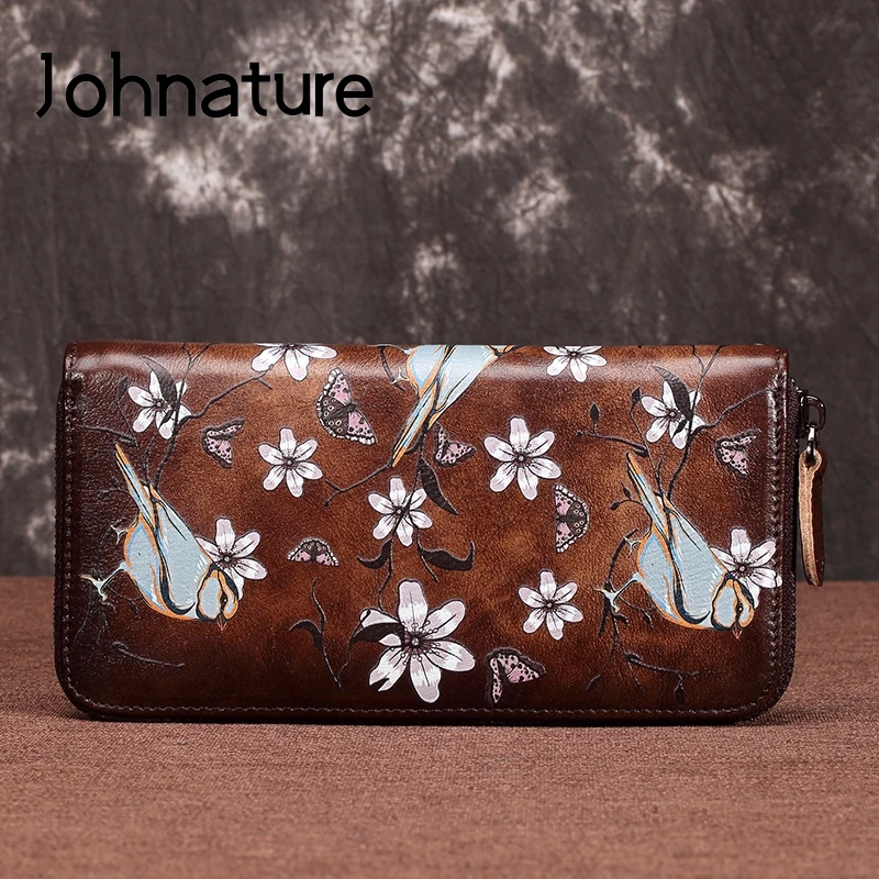 Женские кошельки и Johnature из натуральной кожи с ручной росписью в стиле ретро