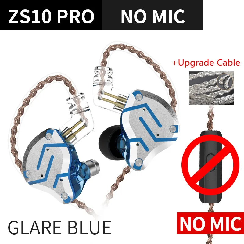 Glare blue Sil KZ ZS10 PRO 4BA+ 1DD гибридная Hi-Fi металлическая гарнитура наушники-вкладыши Спортивная гарнитура с шумоподавлением AS10 AS16 ZST ZSN ES4 T2 ZSX C12 - Цвет: Glare blue Sil