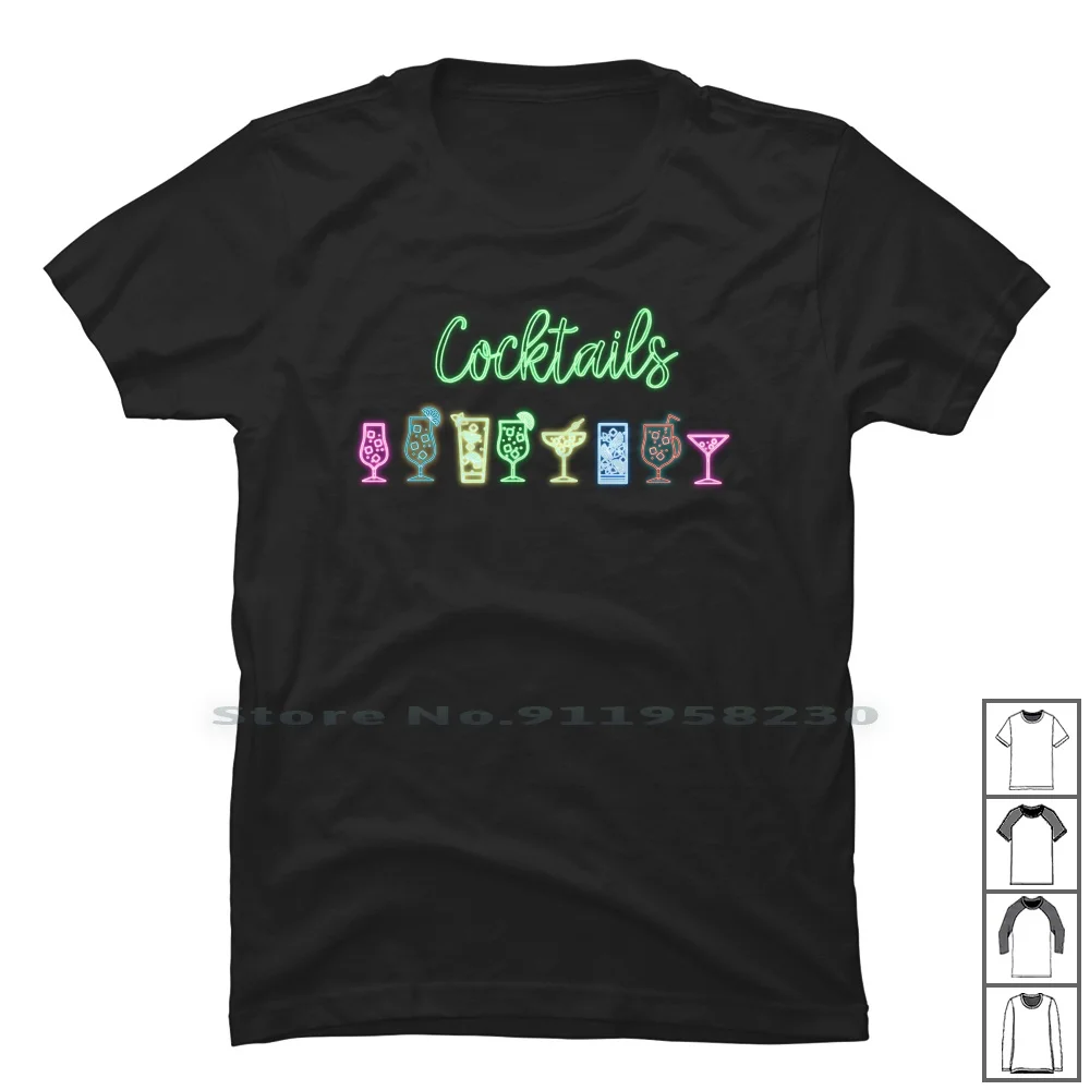 

Cocktails T Shirt 100% Cotton Typography Lifestyle Shopping Clothing Thing Tails Style Tail Shot Ping Neon Hot