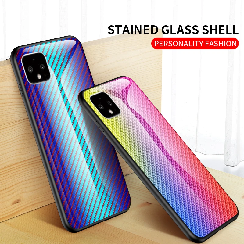 Luxury Carbon Fiber Tempered Glass Case For Google Pixel 4 XL New Aurora gradient Protective Shell for Cover |