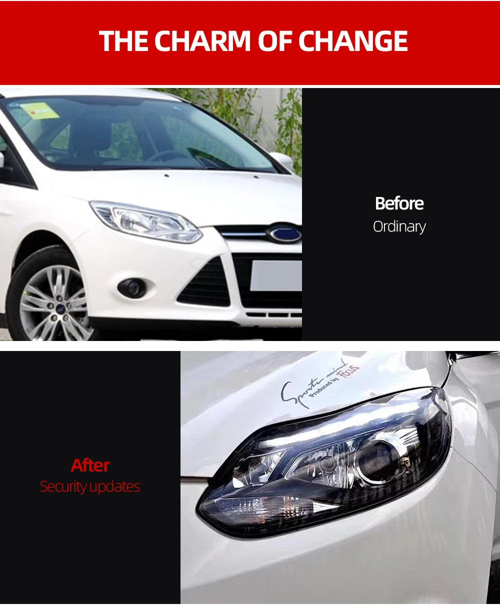 1Pair Car Styling for focus ST Style LED DRL H7 Hid Option Angel Eye Bi Xenon Beam for Ford Focus 3 LED Headlight 2012 2013