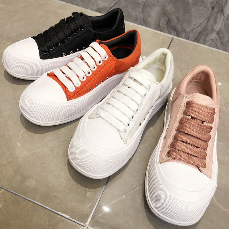 

2021 canvas platform shoes white shoes women's leather breathable casual sneakers tide
