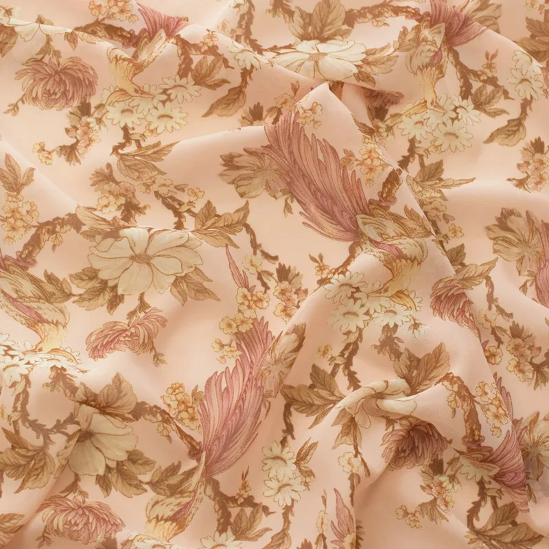 

one meter High viscosity Chiffon fabric Apricot bottom flowers tissu Fashion clothing soft fabric
