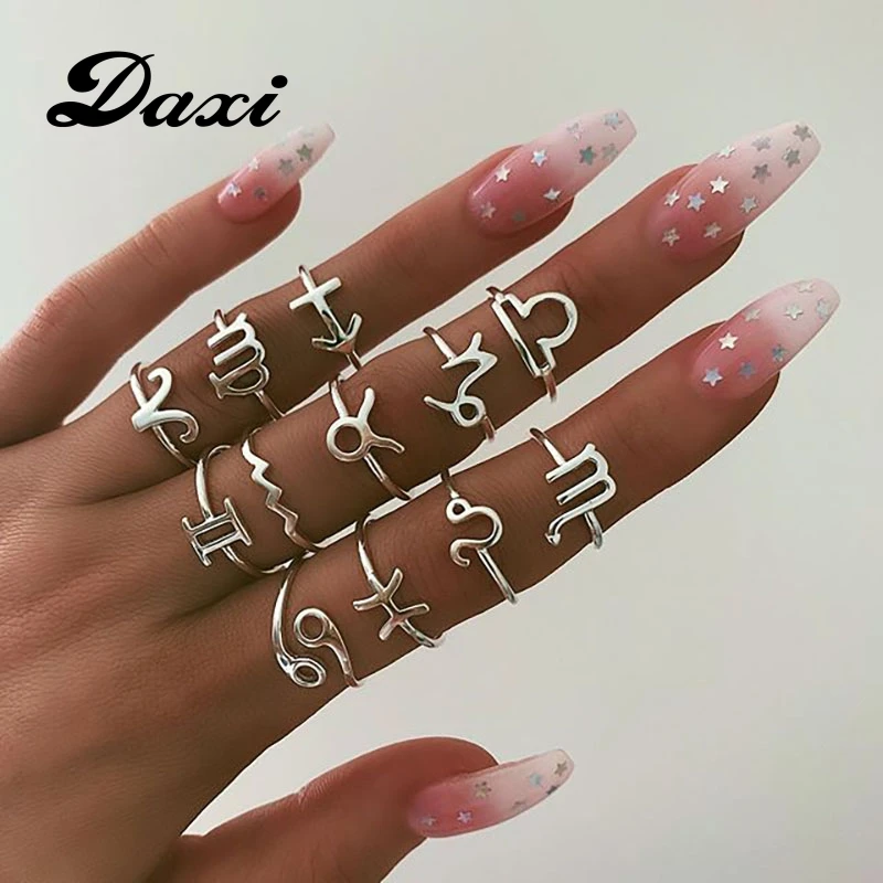 DAXI Vintage 12 Constellations Rings For Women Silver Color Finger Couple Ring Set 2019 Anillos Female Statement Fashion Jewelry | Украшения