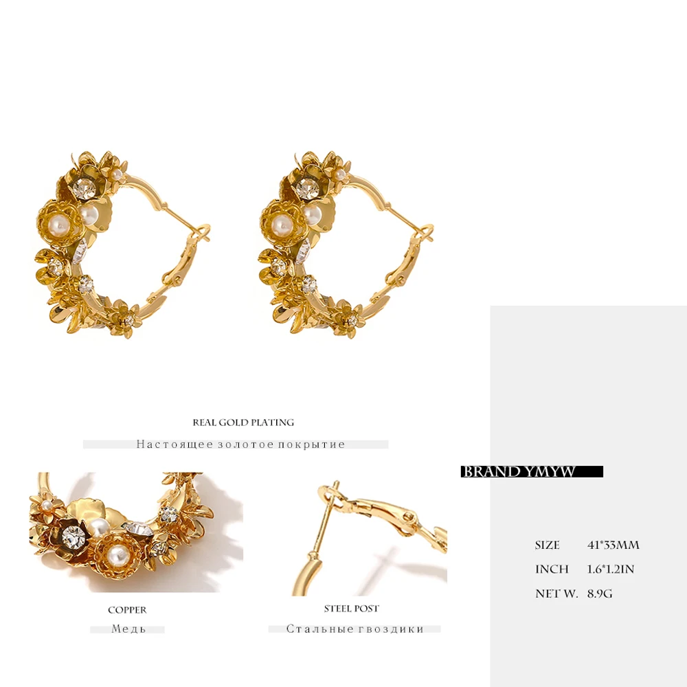 Изысканные элегантные серьги кольца YMYW с искусственным жемчугом и цветком