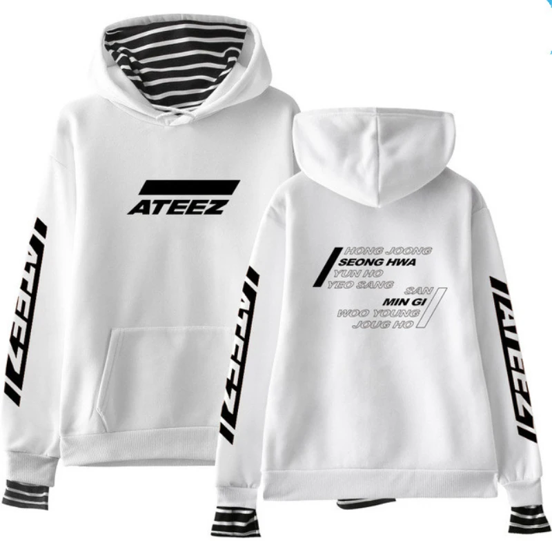 Новое поступление Kpop ATEEZ Толстовка с принтом из двух частей повседневные толстовки женские модные толстовки Wooyoung Mingi