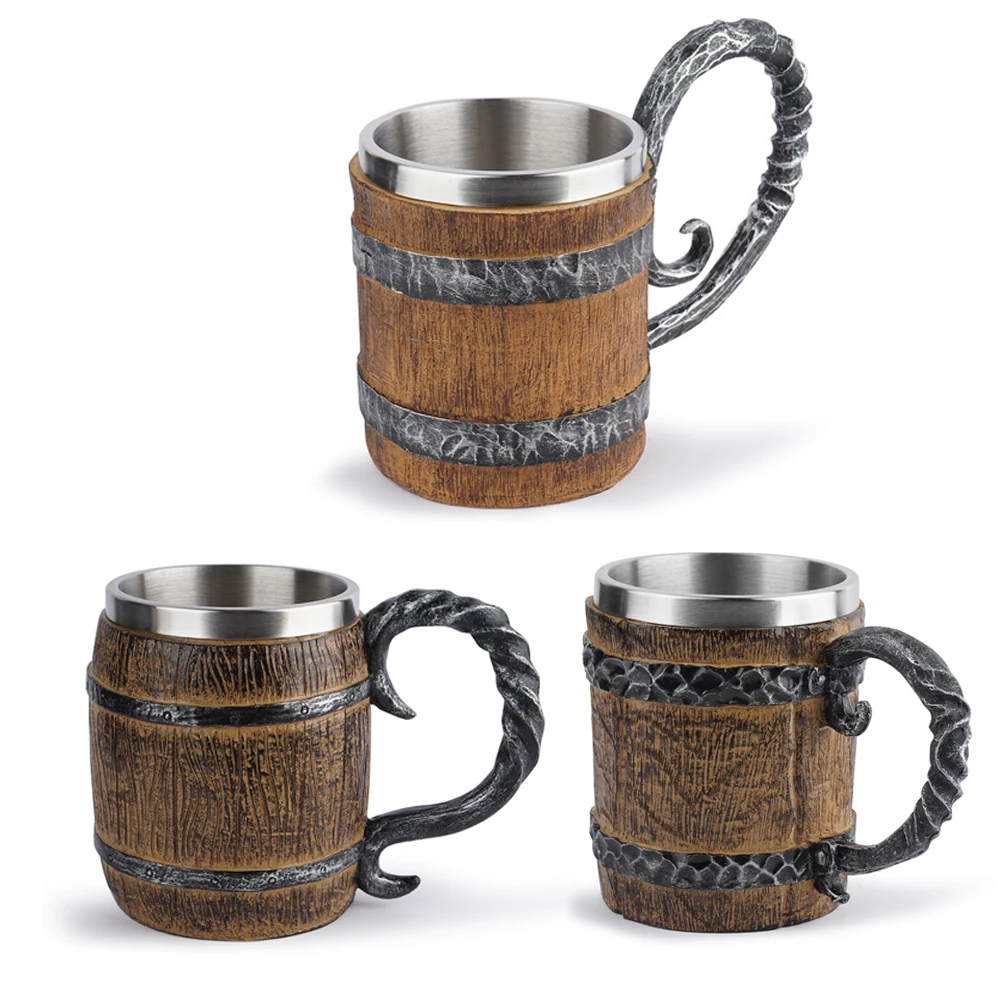 Retro Double Simulation Barrel Resin Beer Tea Mug Stainless Steel Coffee Cup for Home Pub Bar Decoration Drinkware Wine Tumbler | Дом и сад