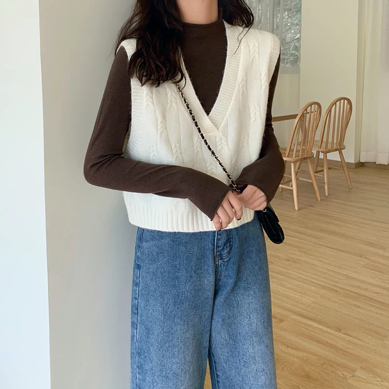 

Women Sweater Vest Fashion V Neck Simple Knitted Vest Vintage Female Solid Color Casual Chic Sweater Tops Women Clothes Outfit w