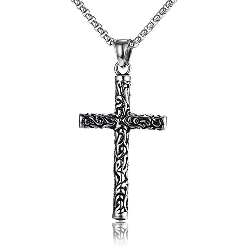 

HNSP Vintage Cross Chain Necklace Pendant For Men Male Religious Jewelry