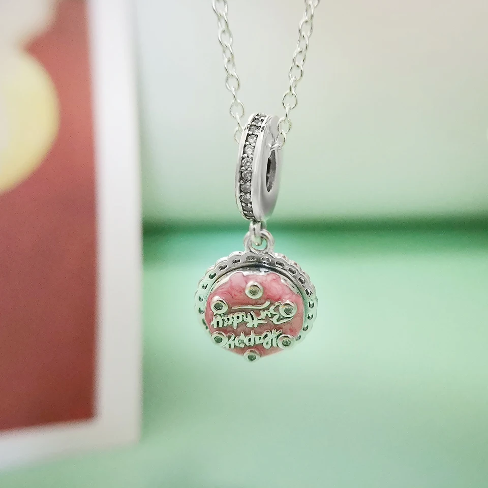 

2020 NEW Real 925 Sterling Silver enamel charms Birthday wishes Fit Original Bracelet & necklace DIY Charms