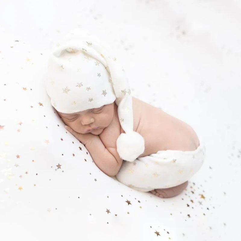 

2 Pcs Baby Receiving Blanket+Beanie Cap Set Infants Sleeping Swaddle Wrap Turban Tail Knot Hat Kit Photography Props