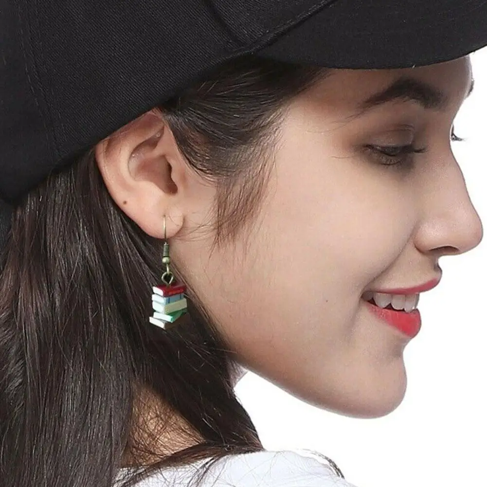 

1 Pair Creative Handmade Multicolor Book Pendant Earrings Fashion Mini Jewelry Earrings Books Simulation Dangle For Women C2R3