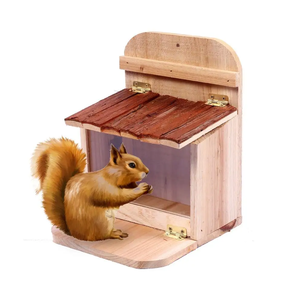 Exquisite Wooden Squirrel Feeder Durable Outdoor Yard Hanging Squirrel Feeding Box Portable Birds Food Feeder Pet Supplies