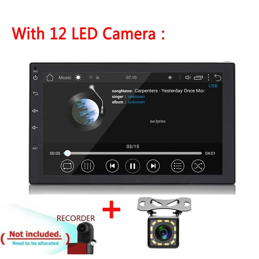 recorder - 12led cam Android 8,1 автомобильный Радио Стерео gps навигация Bluetooth wifi Универсальный " 2din мультимедийный плеер DVR рекордер - Цвет: recorder - 12led cam