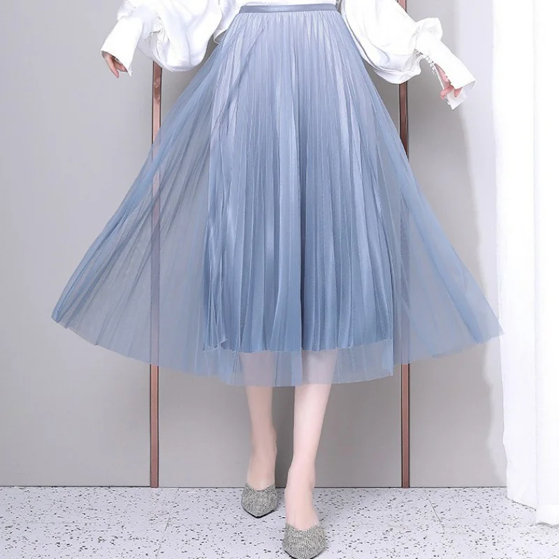 Плиссированная юбка-пачка феи градиентная Юбка-миди с металлической сеткой