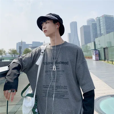 

Мужская хлопковая футболка с отложным воротником и длинным рукавом, свободного покроя