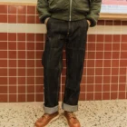 DN-0004 прочитать описание! Сверхтяжелые штаны 18 унций Индиго, Выбеленные, невымытые, плотные необработанные джинсы из необработанного денима с завышенной талией