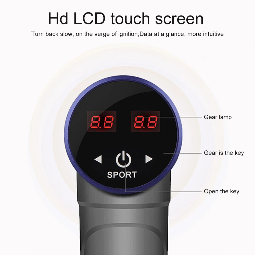 Satin Al 1-22 Hızlı LCD Kas Masaj Tabancası Kas Masajı Ağrı 22 Ayarlanabilir Seviyeleri 4 Masaj Kafaları Spor Dişli
