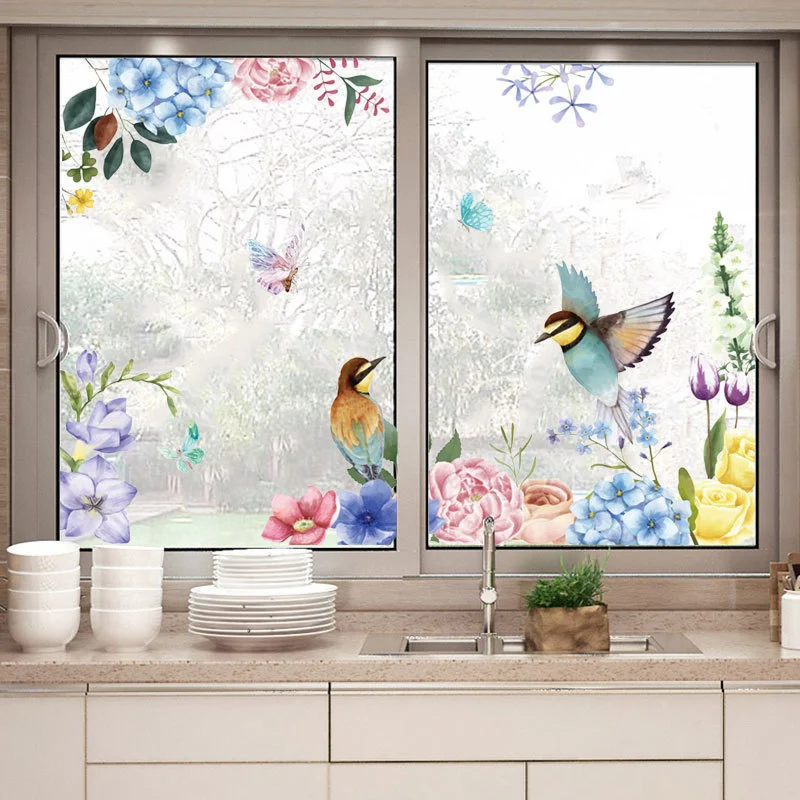 

Ink Painting Bird Flower Wall Sticker Home Living Room Interior Decoration Stickers Inkjet Self-adhesive PVC Flower Wallpaper