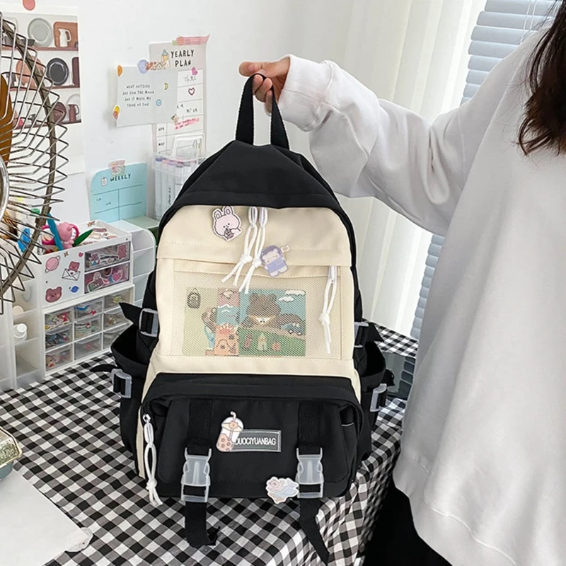 

Lovely Cartoon Front Mesh Backpack Large Capacity Shoulder Bags Multipurpose Handbag Teenage Girl Portable Travel School