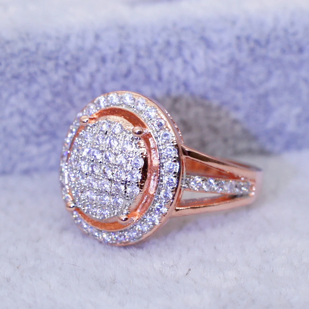 Fashion Promise Ring Rose Gold 925 Silver AAA Round Diamond Set Engagement Female Bride Wedding Party Flash | Украшения и