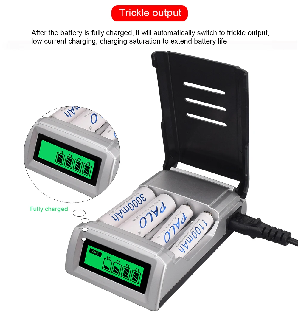 Зарядное устройство PALO с 4 слотами и ЖК дисплеем для батарей 1 2 в AA AAA NIMH|lcd display battery