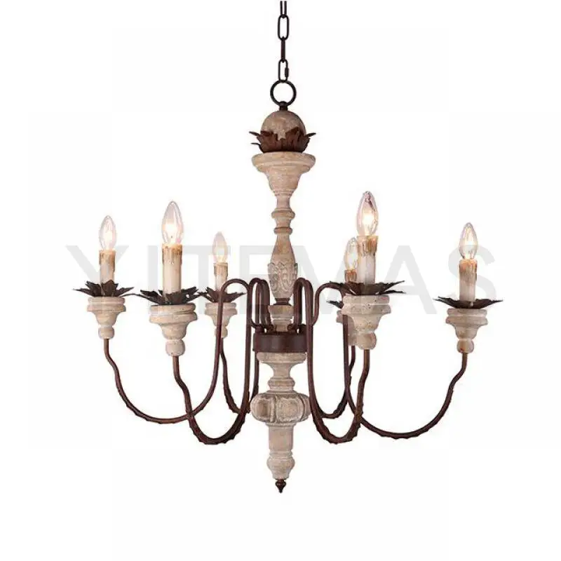 Винтажная белая деревянная люстра 6 свет Ретро французский стиль Скандинавская