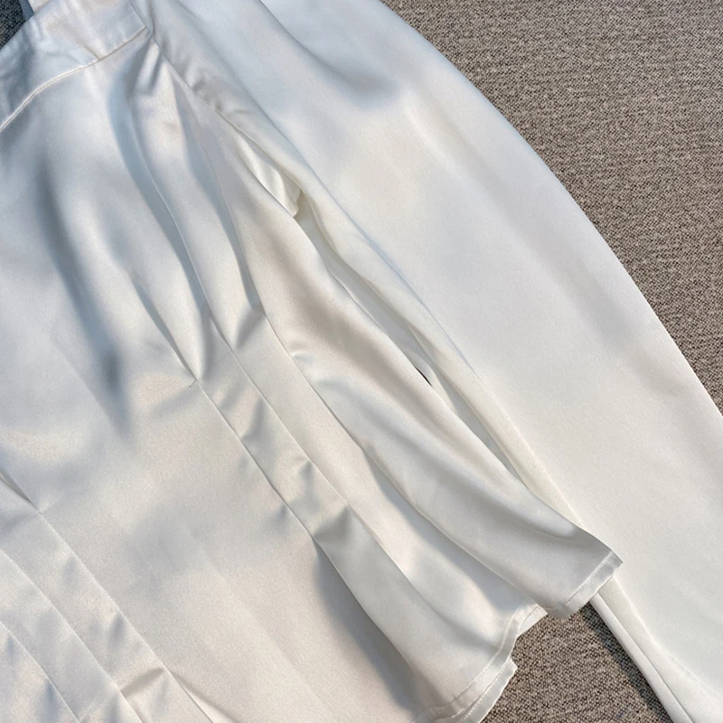 

CHICEVER Button Through Blouse For Women Square Collar Long Sleeve Slim Ruched Minimalist Fashion Women's Clothing Summer 2021