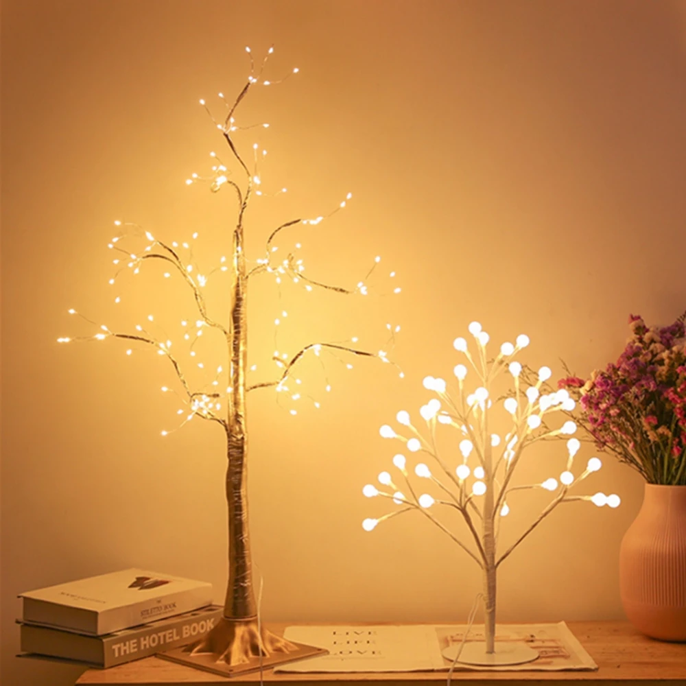 

LED Table Lamp for Bedroom Night Lights Christmas Decoration Copper Wire Gypsophila Tree USB Desk Lights for Navidad Xmas Decor