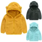 Модное однотонное флисовое пальто для маленьких девочек и мальчиков, с длинным рукавом и капюшоном, куртка на молнии с милыми медвежьими ушками, верхняя одежда # g4