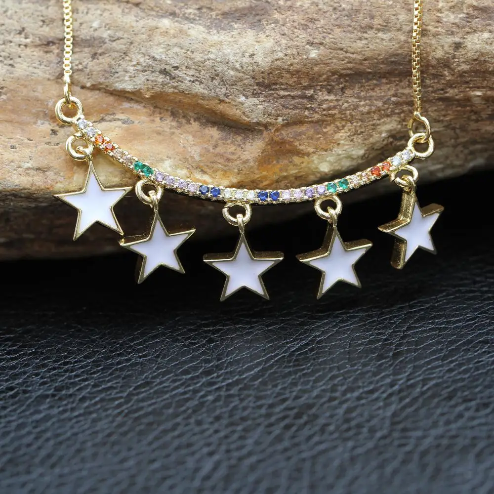 Новые Позолоченные микро радужные CZ/Эмаль Звезда кисточка цепочка подвеска