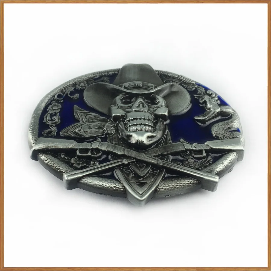 BuckleClub heavy retro BLUE enameled skull jeans gift belt buckle FP-02671 PEWTER FINISH for men 4cm width loop drop shipping | Дом и сад