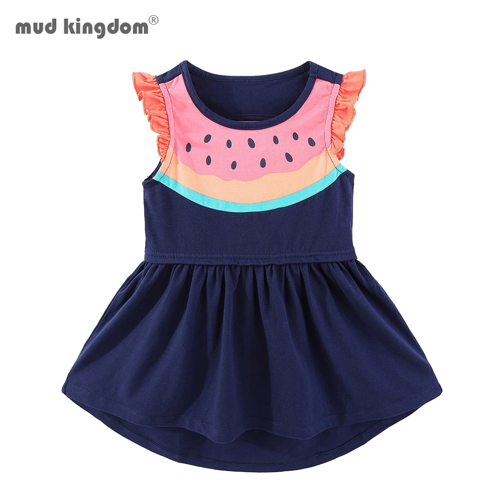 Mudkingdom Little Girls Dress Watermelon Print Lotus Leaf Sleeve Pleated Vest | Детская одежда и обувь