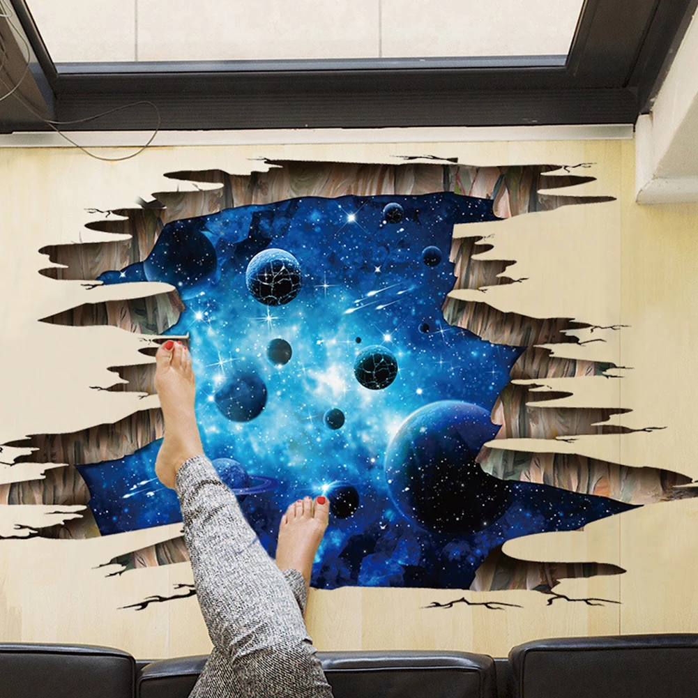 Креативные 3D темно-синие наклейки на пол Galaxy Planet украшения для гостиной стену