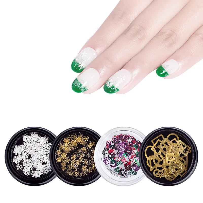 

1 Box of Christmas Tree Nail Decoration Christmas Halloween Day Snowflake DIY Metal Hollow Nail Art Decoration Patch