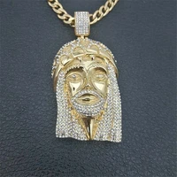 christian jesus head pendant necklace mens necklace fashion bohemian crystal inlaid pendant religious accessories party jewelry